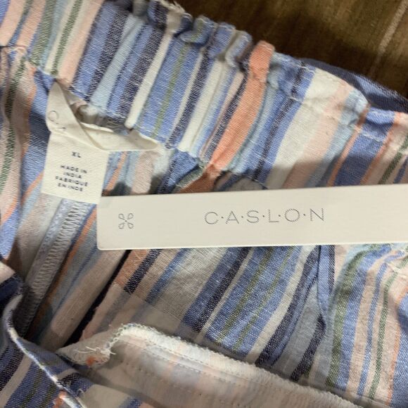 Caslon Stripe Paperbag Shorts Blue White XL Belted Cuff Linen Wide Leg NEW - Picture 9 of 9